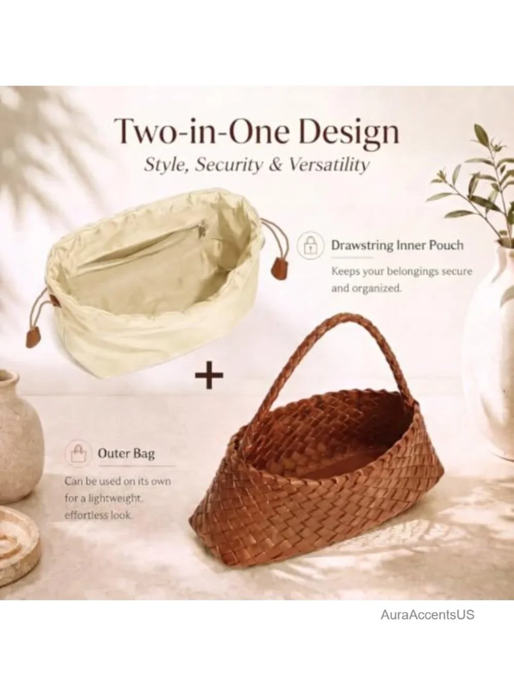 Woven Faux Leather Shoulder Bag Hobo Tote Handwoven Purse
